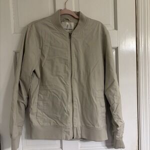 Mutual Weave Bomber Jacket Mens M Khaki Cotton Casual Lightweight Full Zip